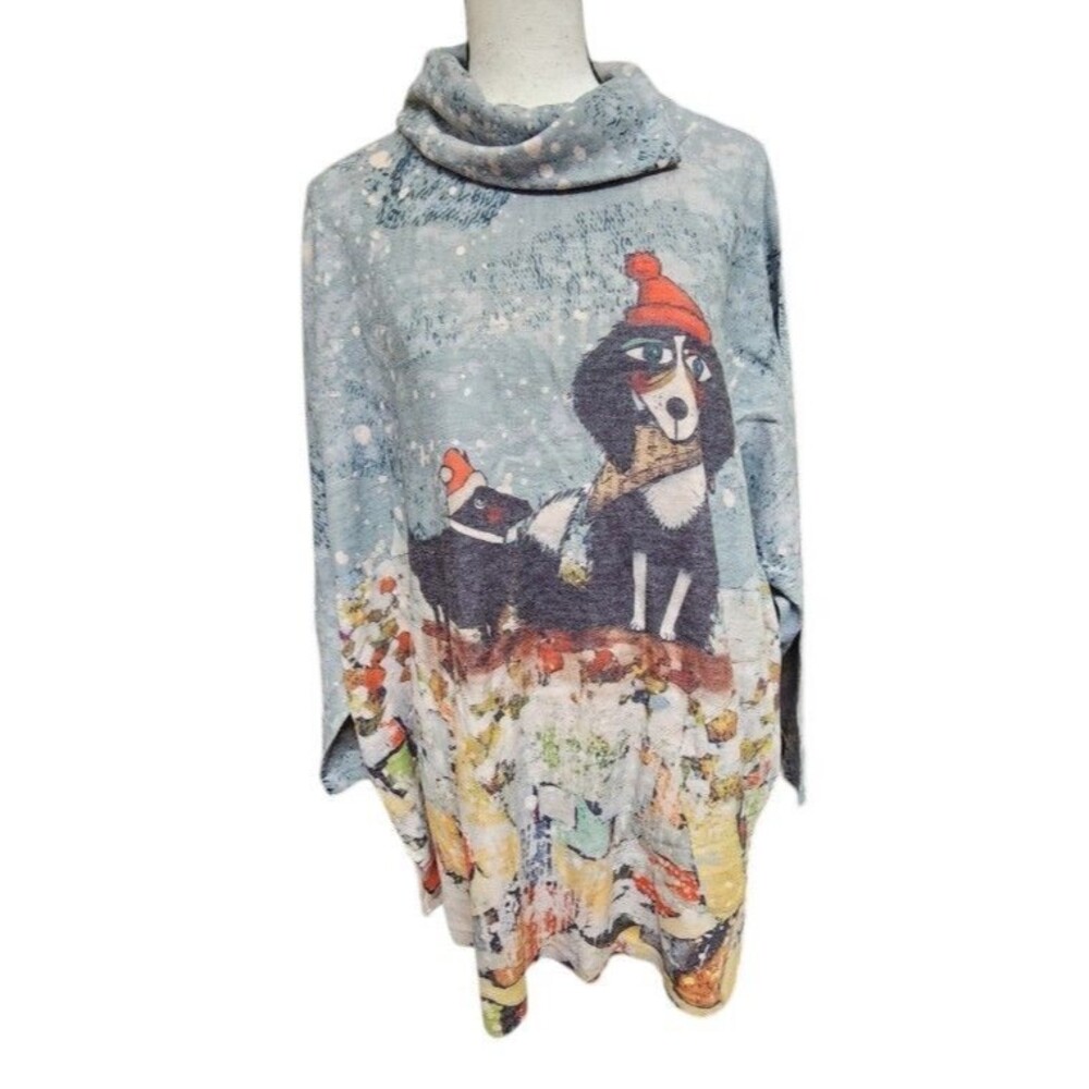 Inoah Winter Snow Dogs ONE SIZE Cowl Neck Top
